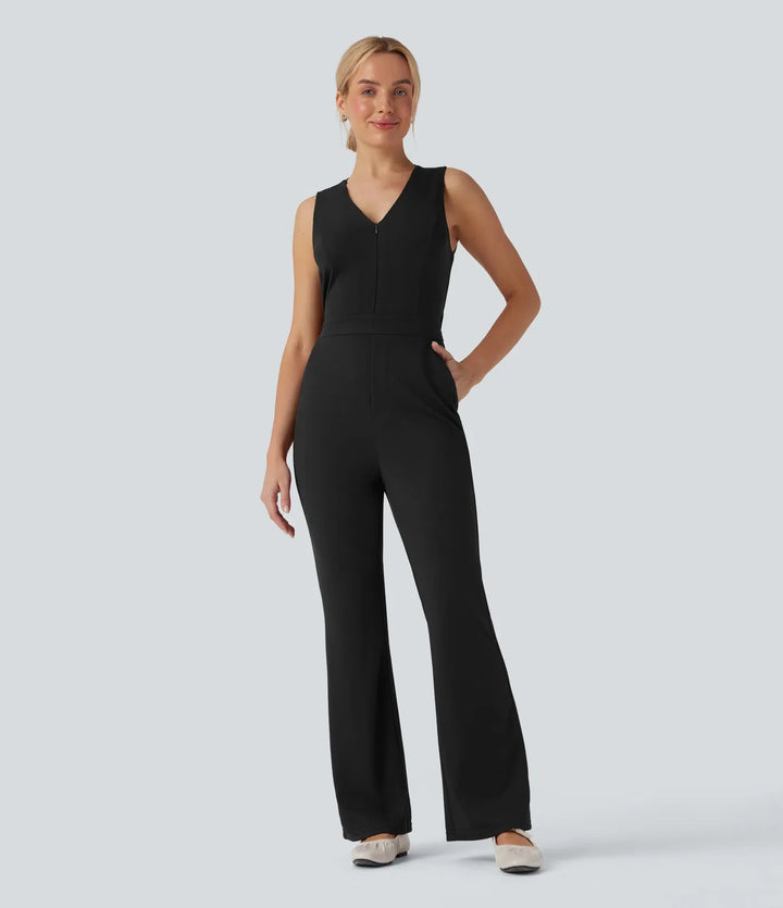 V Neck Sleeveless Casual Bootcut Jumpsuit with Pockets-Easy Peezy Edition