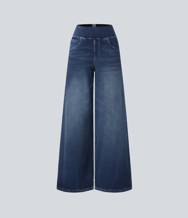Halara Flex High Waisted Pockets Baggy Wide Leg Washed Casual Jeans