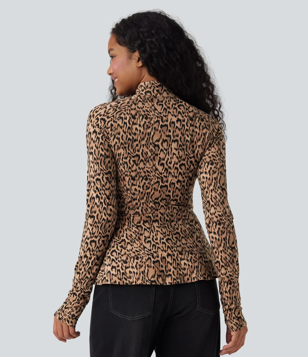 Halara UltraSculpt Leopard Print Stand Collar Long Sleeve Thumb Hole Casual Jacket with Pockets