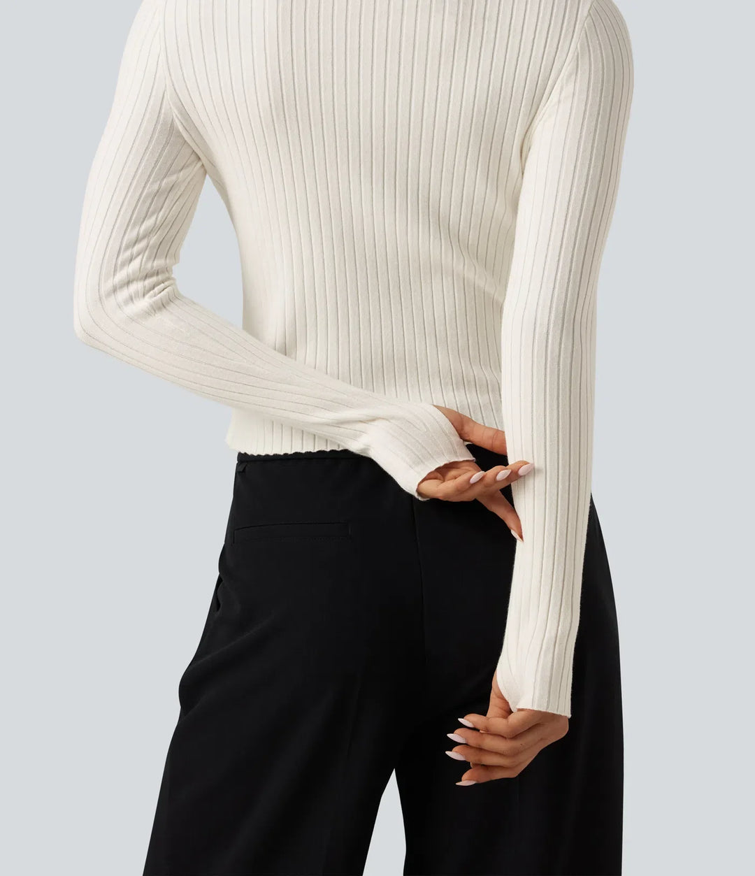 Mock Neck Long Sleeve Slim Work Jumper with Thumbholes