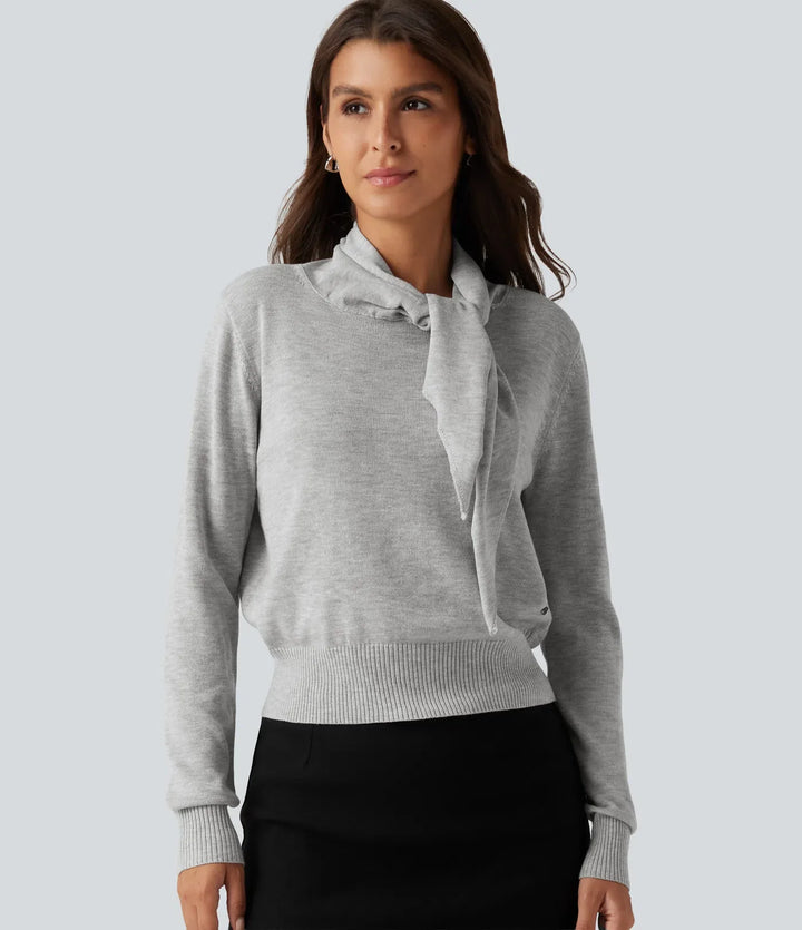 Scarf Tie Long Sleeve Casual Jumper