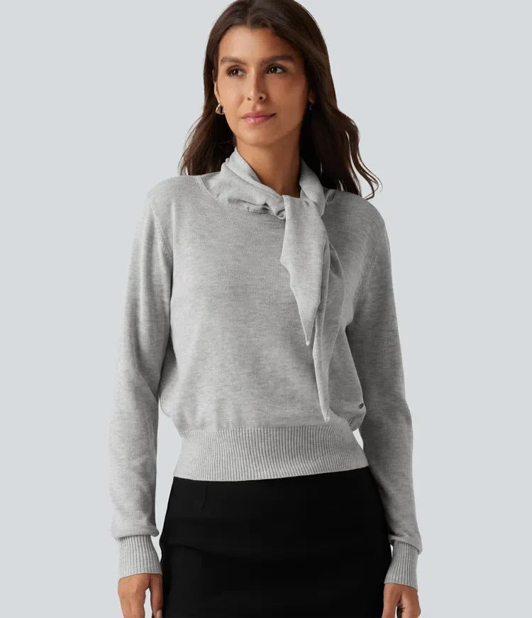 Scarf Tie Long Sleeve Casual Jumper