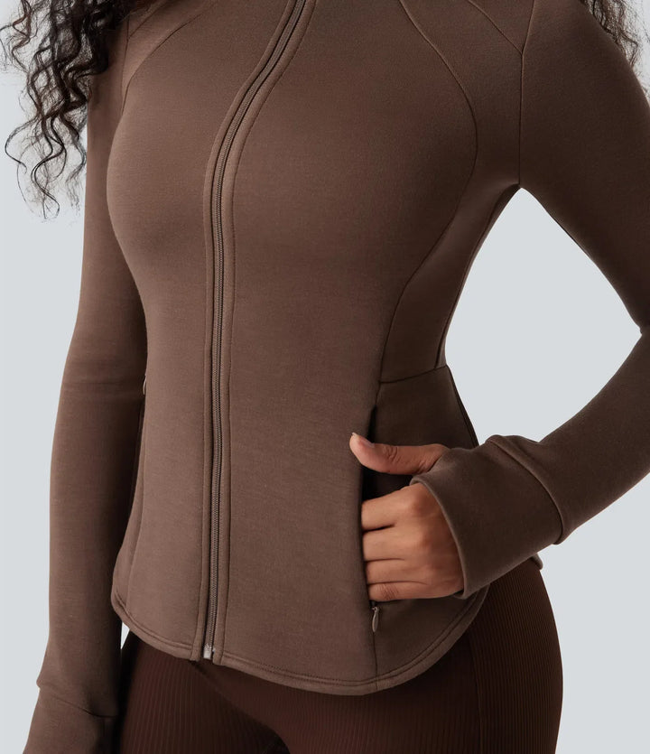 SpacerTek Stand Collar Reglan Long Sleeve Thumb Holes Workout Jacket