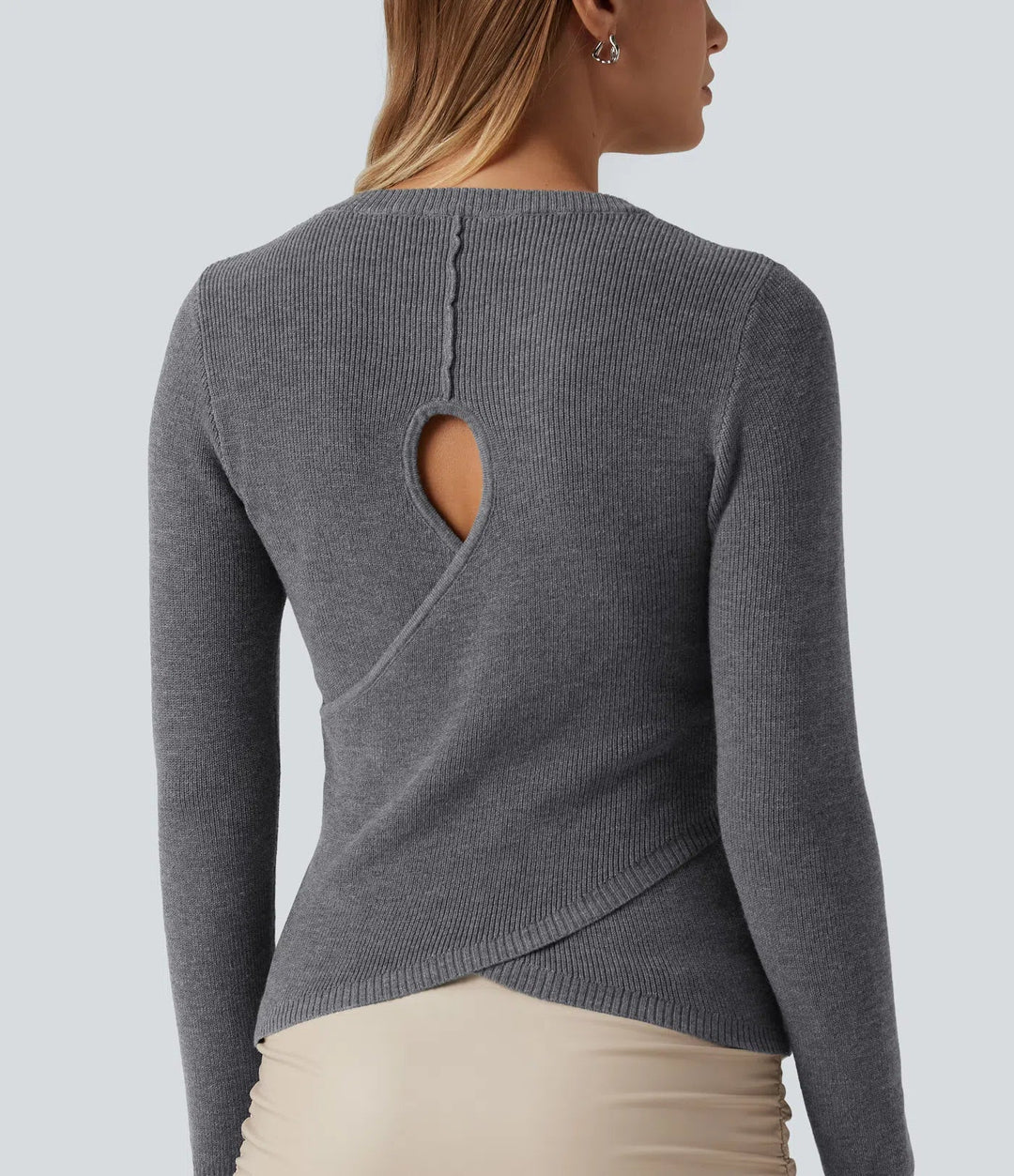 Round Neck Long Sleeve Cut Out Crossover Casual Jumper