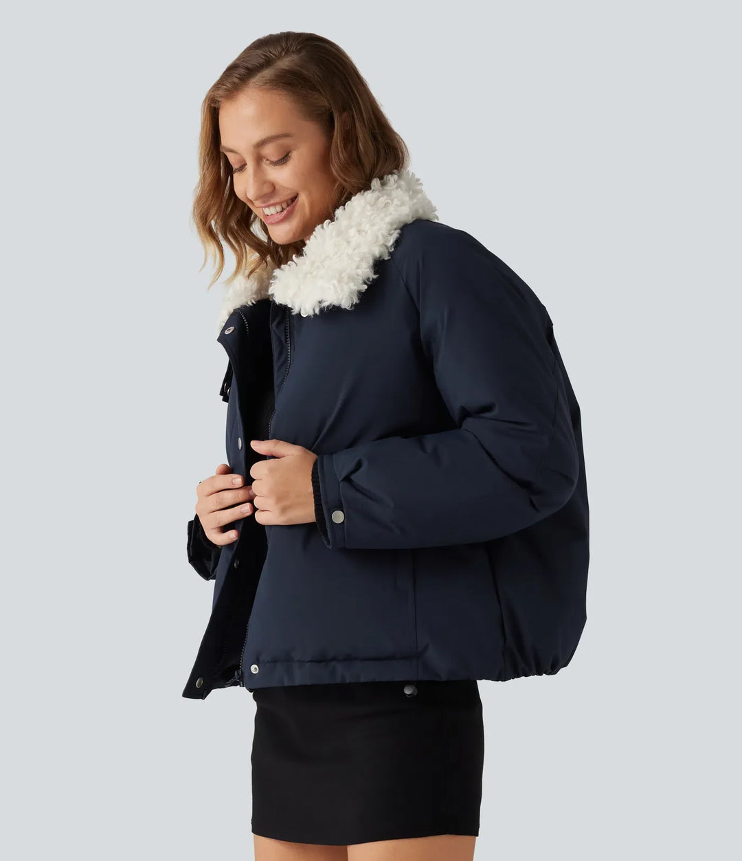 Collared Long Sleeve Casual Padded Jacket with Pockets