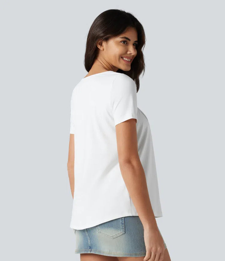Square Neck Short Sleeve Casual Blouse