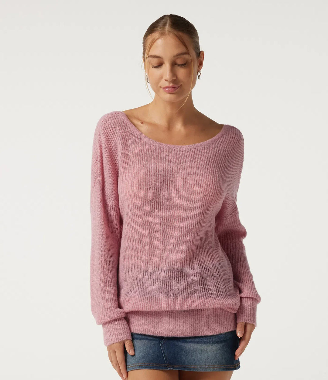 One Shoulder Crisscross Back Dropped Long Sleeve Relaxed Casual Jumper