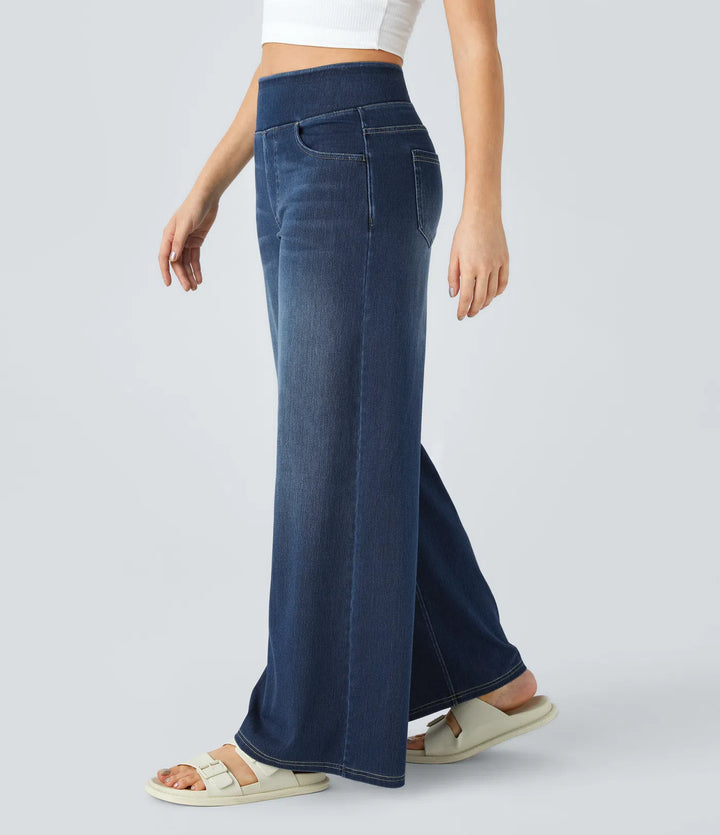 Halara Flex High Waisted Pockets Baggy Wide Leg Washed Casual Jeans
