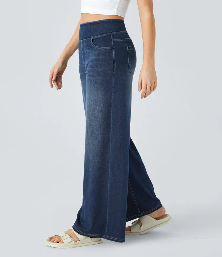 Halara Flex High Waisted Pockets Baggy Wide Leg Washed Casual Jeans