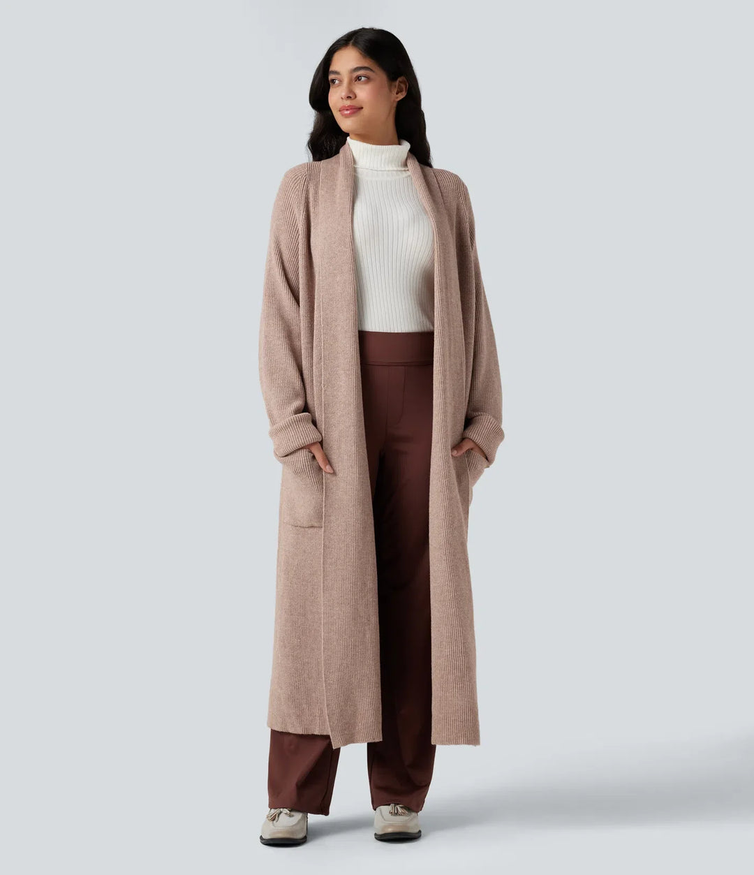 Long Sleeve Work Longline Cardigan with Pockets