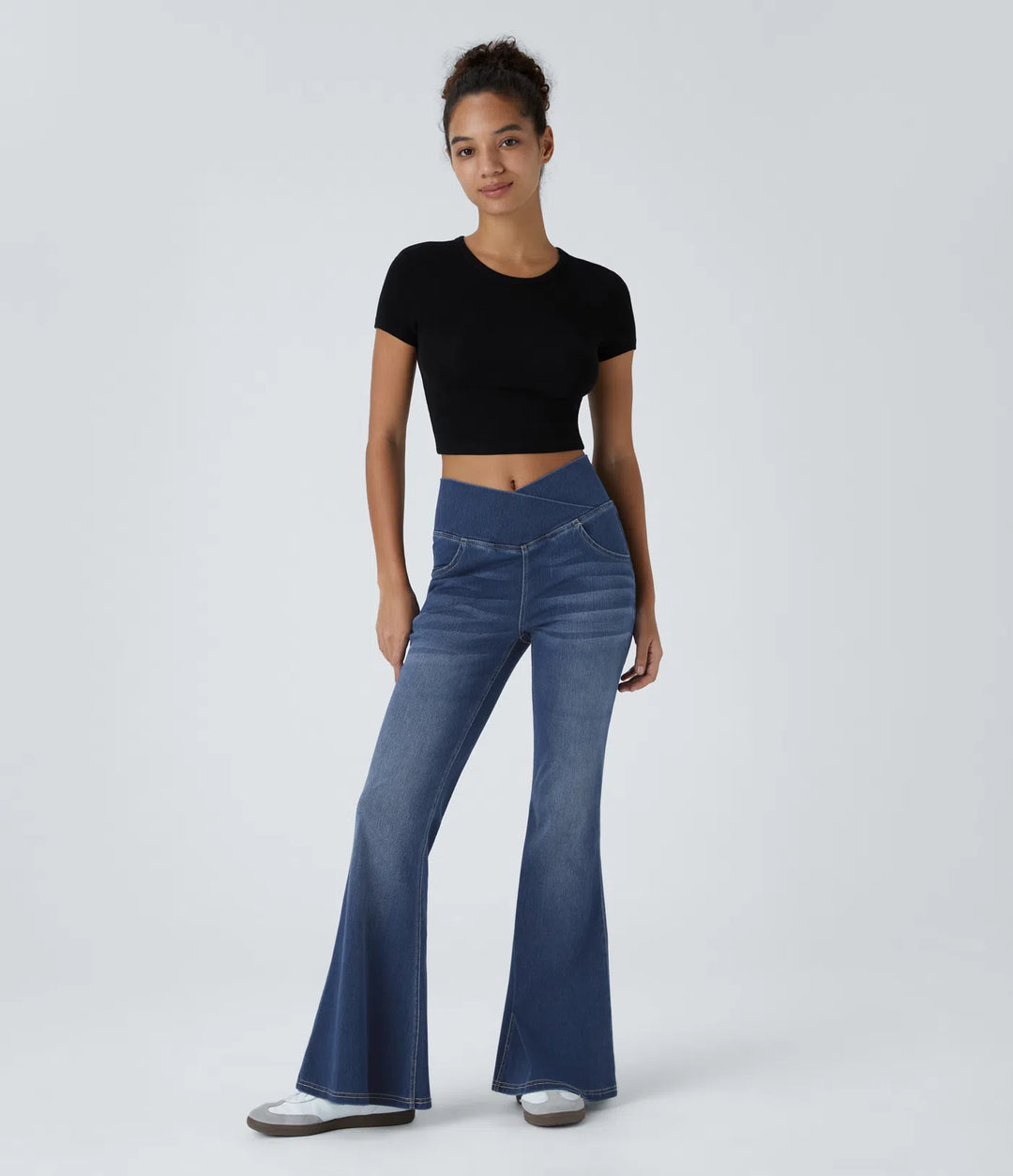Halara Flex High Waisted Crossover Pocket Washed Casual Flared Jeans