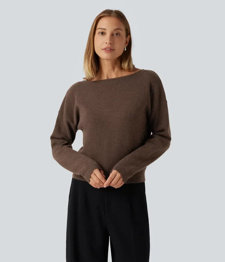 Boat Neck Long Sleeve Casual Jumper