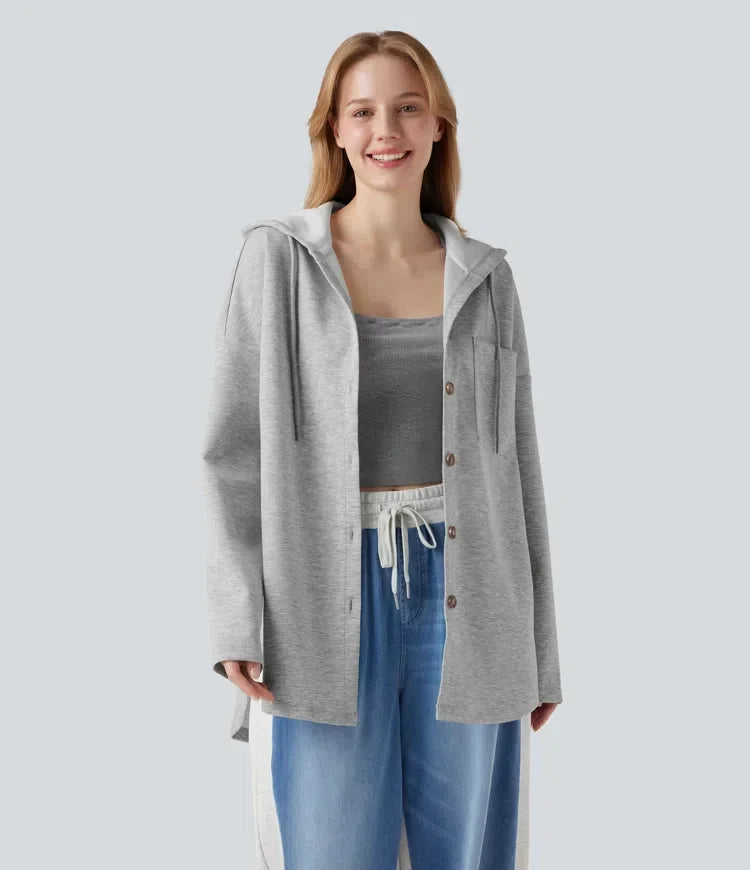 Hooded Drawstring Long Sleeve Curved Hem Casual Sweatshirt with Pocket