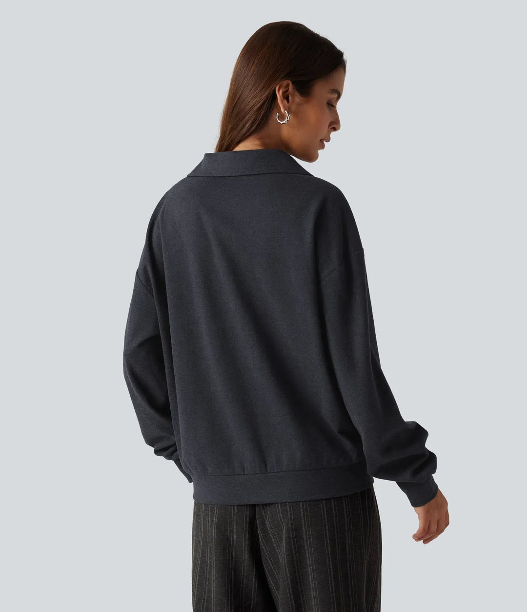 V Neck Dropped Shoulder Long Sleeve Casual Sweatshirt