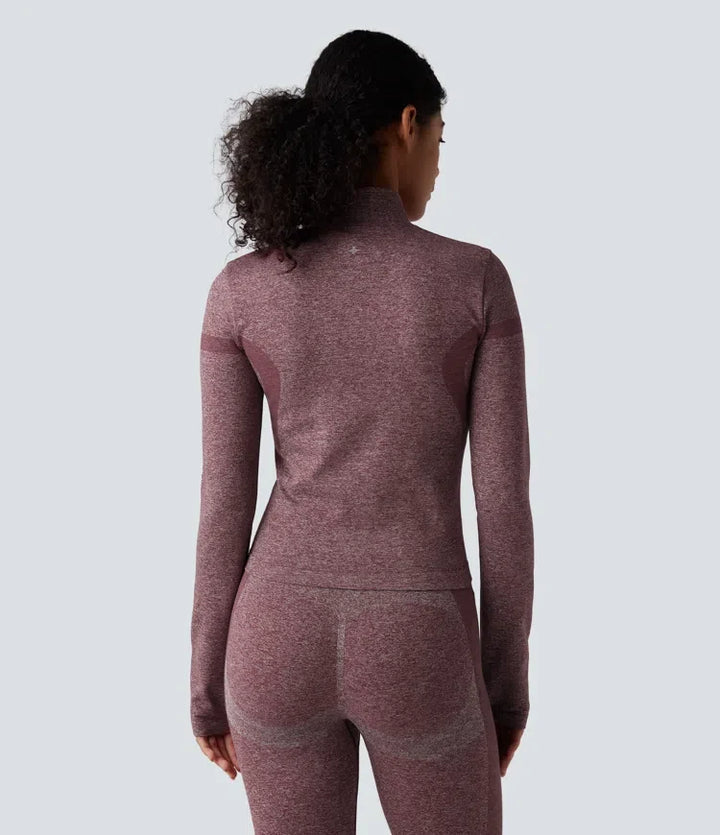 OneForm Seamless Flow Stand Collar Zipper Long Sleeve Thumb Hole Yoga Warming Jacket