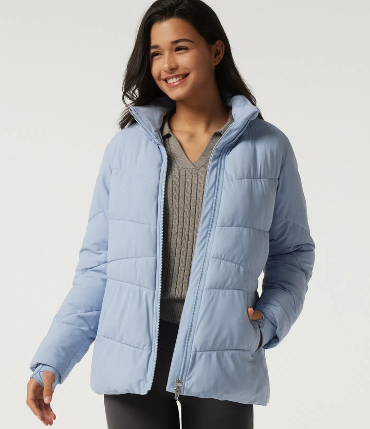 PuffFlex Durable Water Repellent High Neck Long Sleeve Casual Padded Jacket with Pockets and Thumb Holes