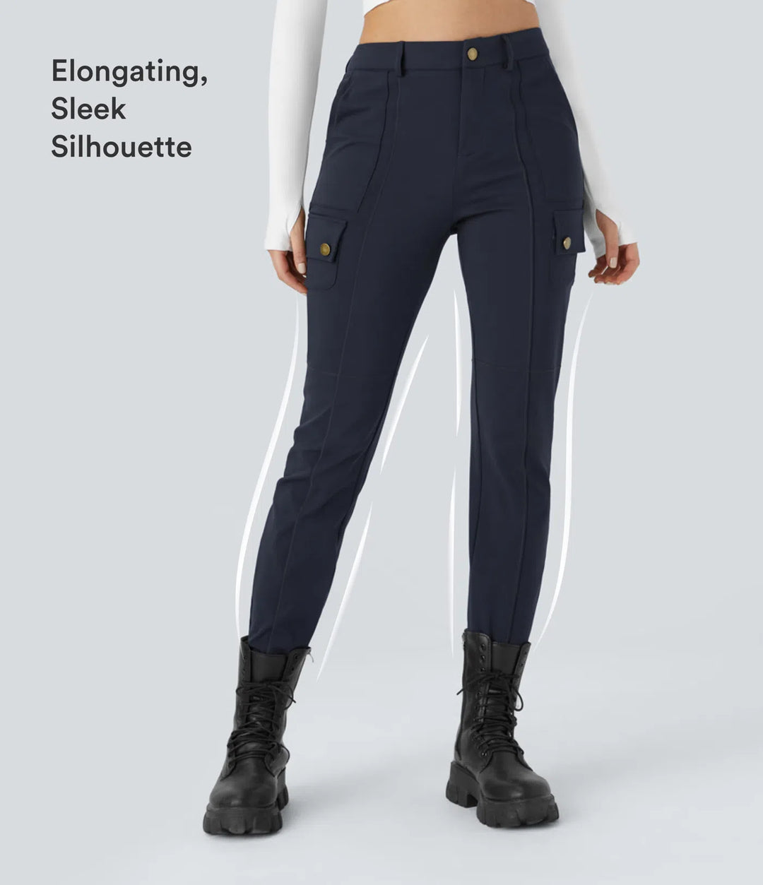 DayStretch High Waisted Zipper Pockets Solid Skinny Hiking Cargo Trousers