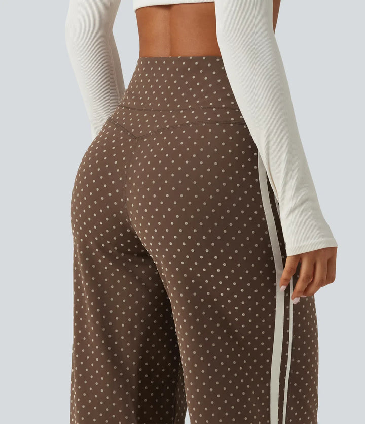 Halara UltraSculpt Flocked High Waisted V Shaped Tummy Control Straight Leg Polka Dot Yoga Trousers with Pockets
