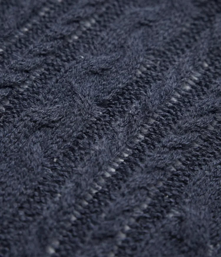 High Neck Long Sleeve Cable Knit Casual Jumper