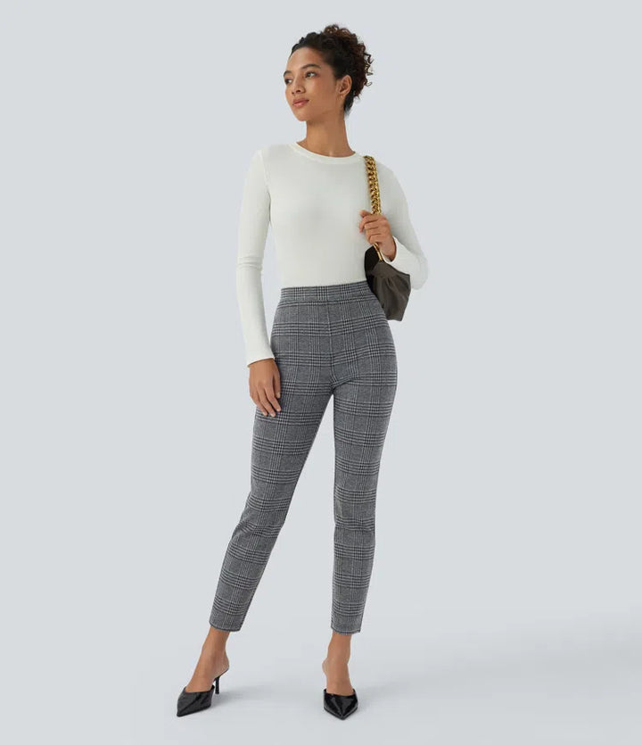 Halara Flex High Waisted Pocket Houndstooth Plaid Skinny Work Trousers