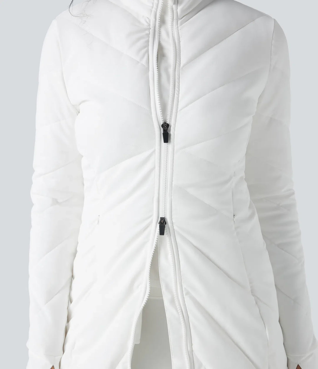 PuffFlex Stand Collar Double Zipper Thumb Holes Casual Padded Jacket with Pockets