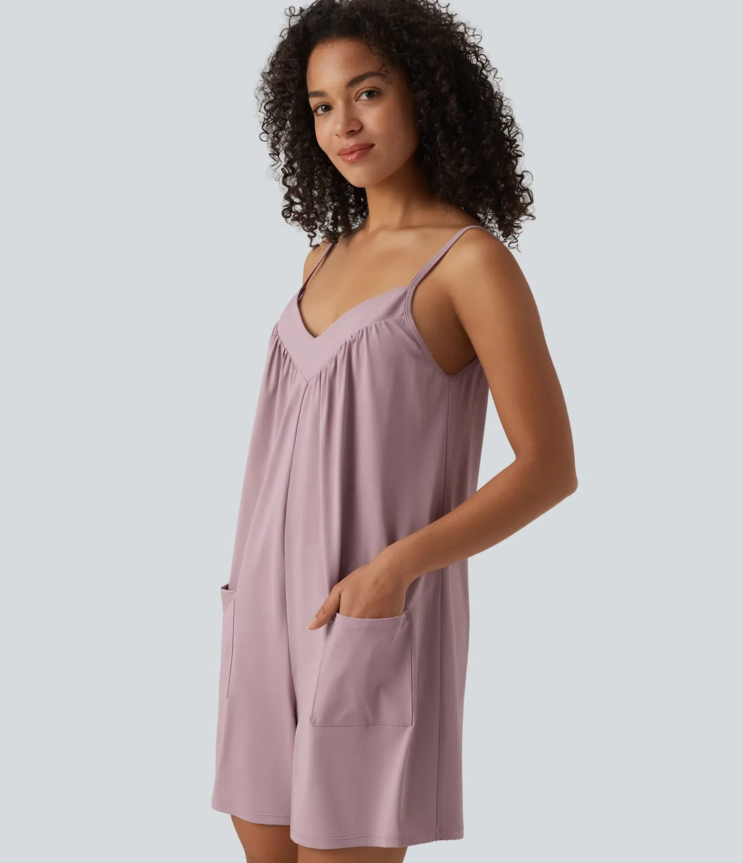 V Neck Casual Slip Romper with Pockets