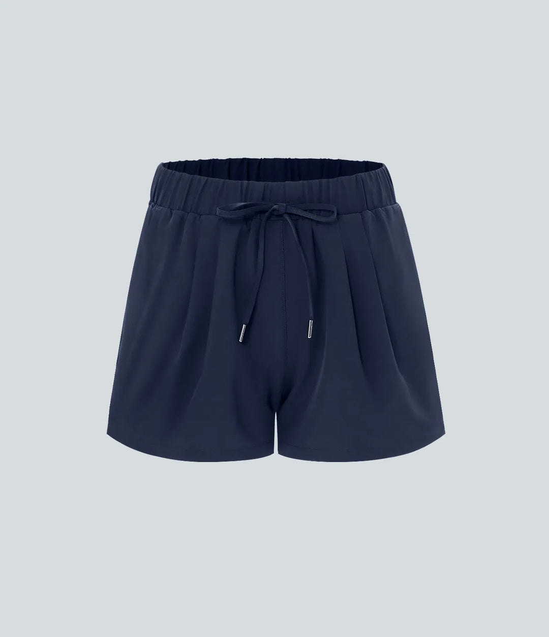 High Waisted Elastic Waistband Drawstring Pleated Yoga Shorts 3" with Pockets