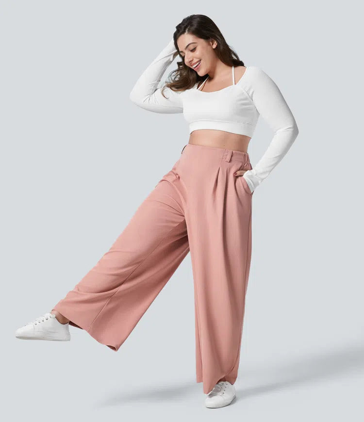 Halara Flex High Waisted Pocket Wide Leg Waffle Work Plus Size Trousers