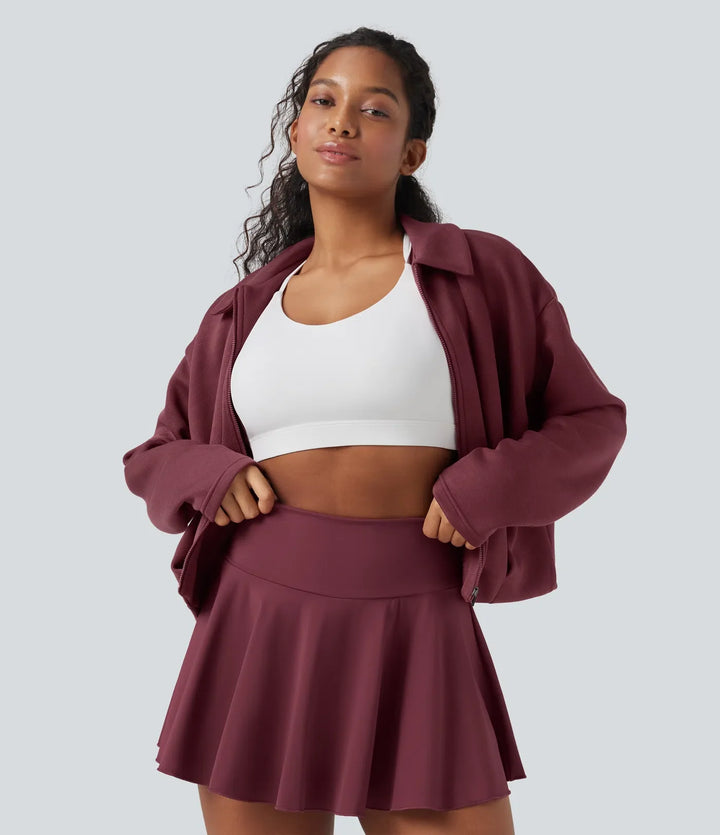 SpacerTek Collar Long Sleeve Pleated Zip Fly Casual Jacket