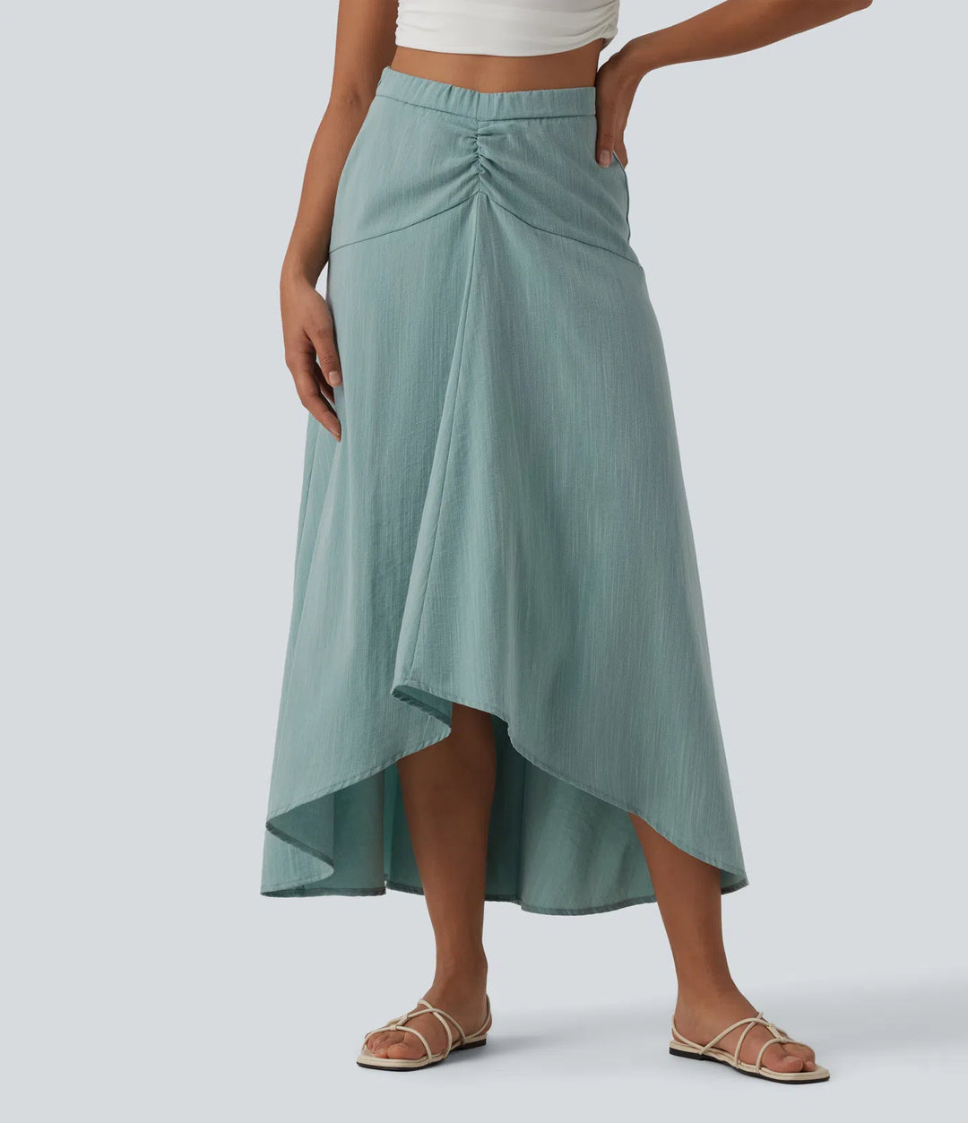 High Waisted High Low Maxi Casual Linen-Feel Skirt