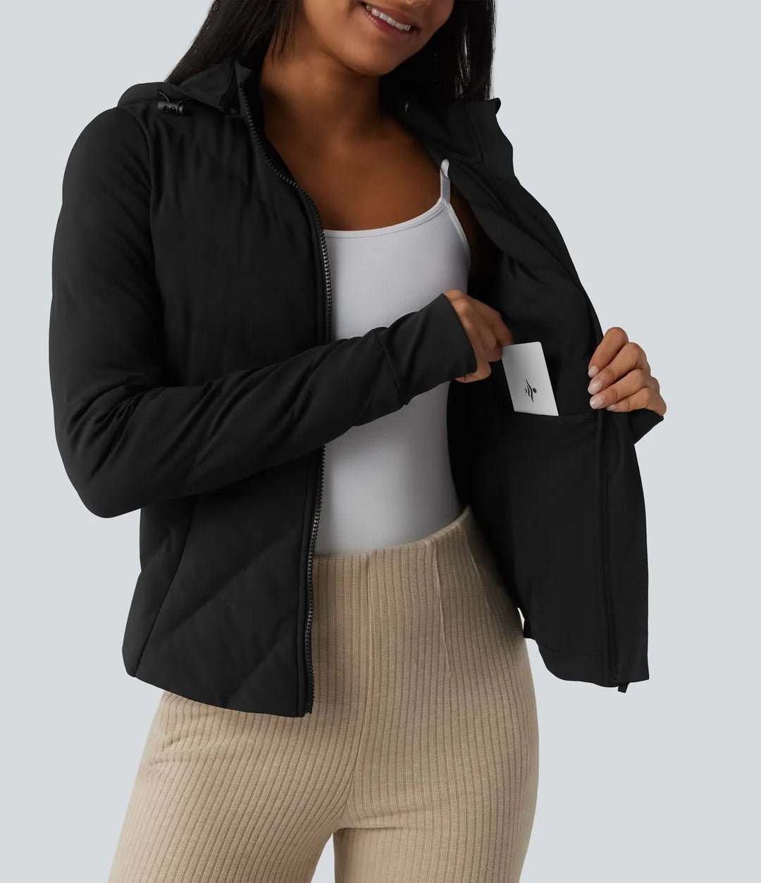 PuffFlex Stand Collar Long Sleeve Thumb Hole Casual Padded Jacket with Pockets