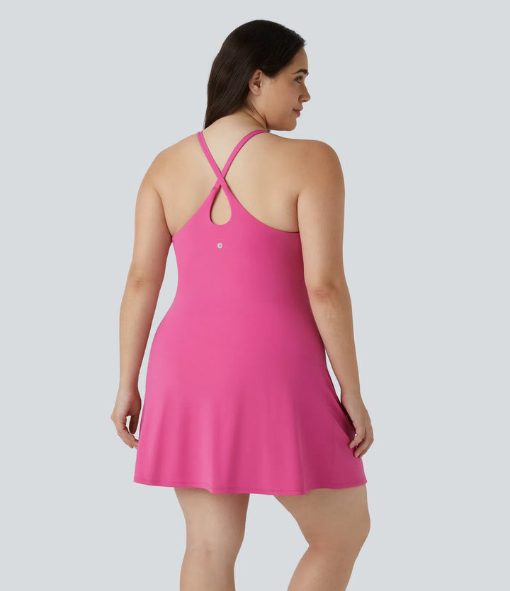 Everyday Softlyzero Plush Backless 2-in-1 Flare Workout Plus Size Dress-Wannabe-Easy Peezy