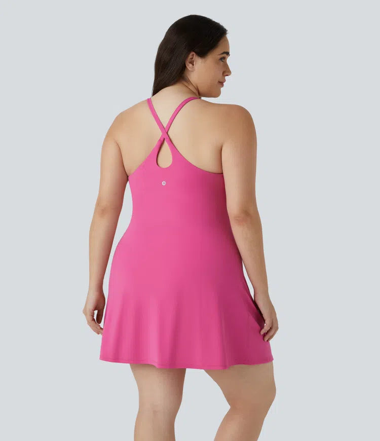 Everyday Softlyzero Plush Backless 2-in-1 Flare Workout Plus Size Dress-Wannabe-Easy Peezy