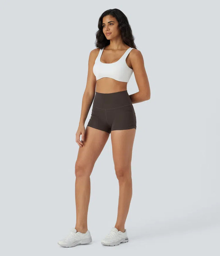 SoftlyZero QuickDry High Waisted Tummy Control Ruched Running Biker Shorts 2.5&