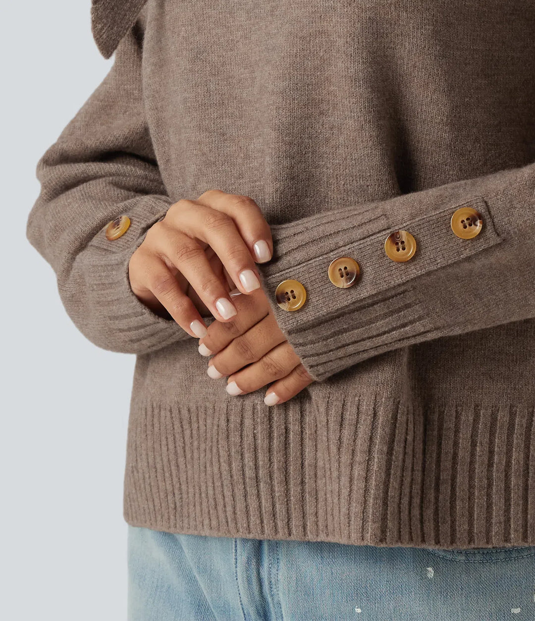 Round Neck Long Sleeve Casual Jumper with Scarf