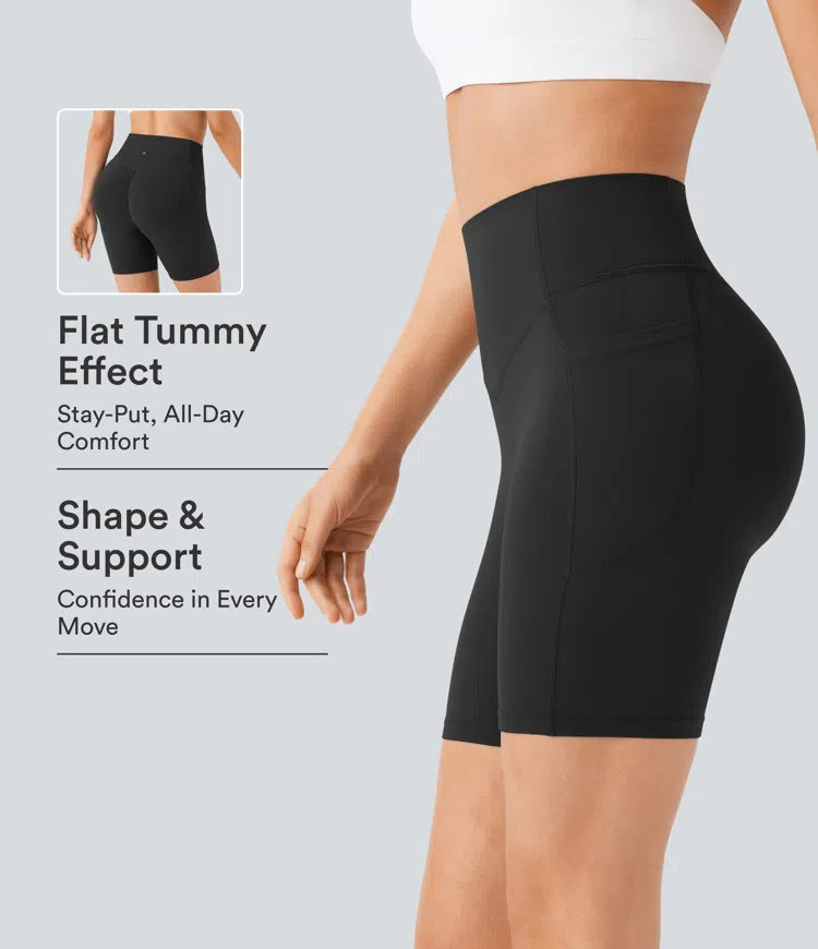 Halara UltraSculpt High Waisted Scrunch Butt Lifting Tummy Control Side Pocket Shaping Workout Biker Shorts 7&