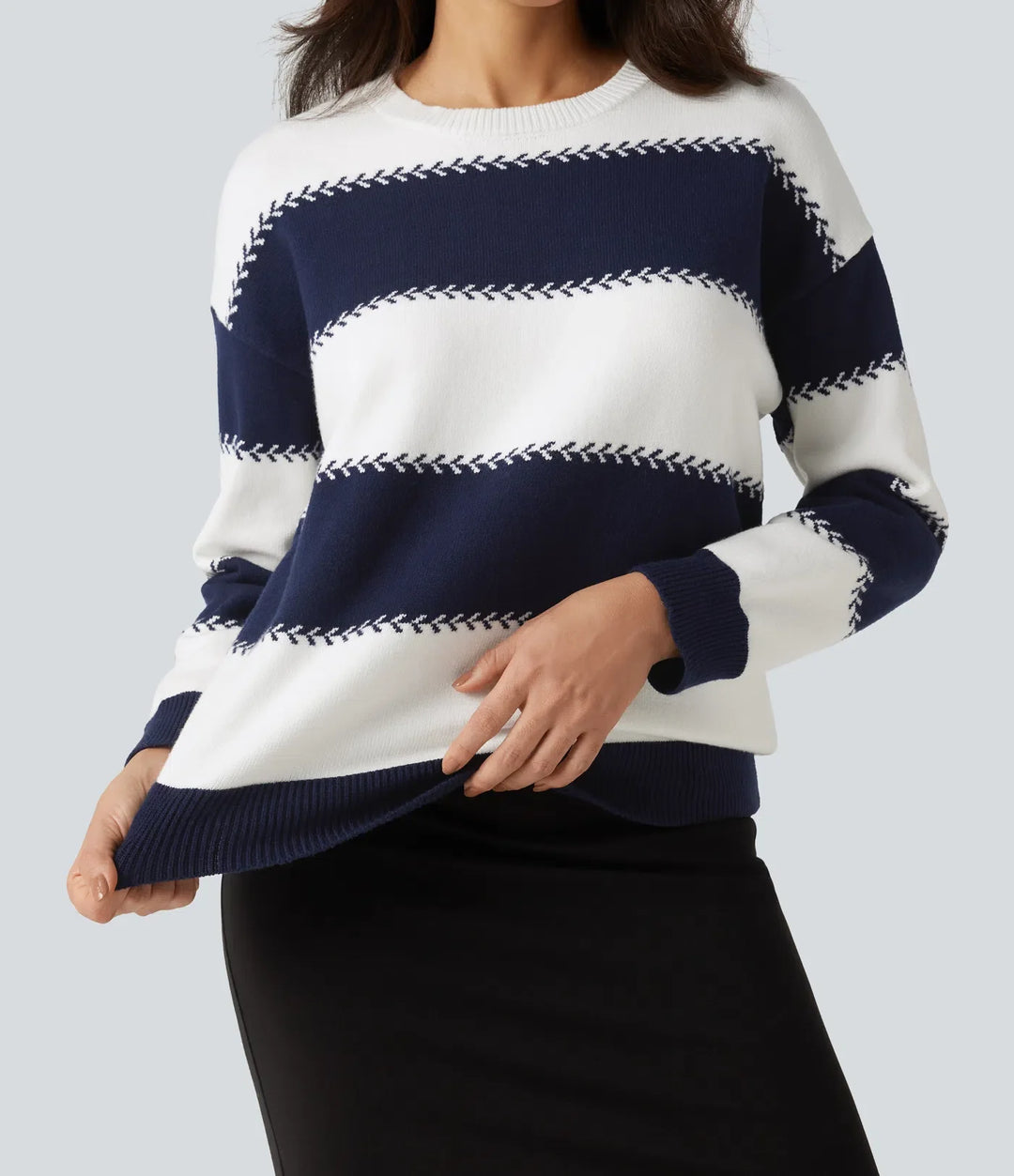 Round Neck Long Sleeve Stripe Casual Jumper