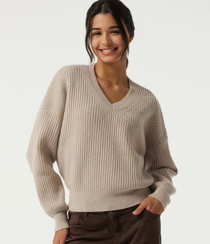 V Neck Dropped Shoulder Long Sleeve Casual Jumper