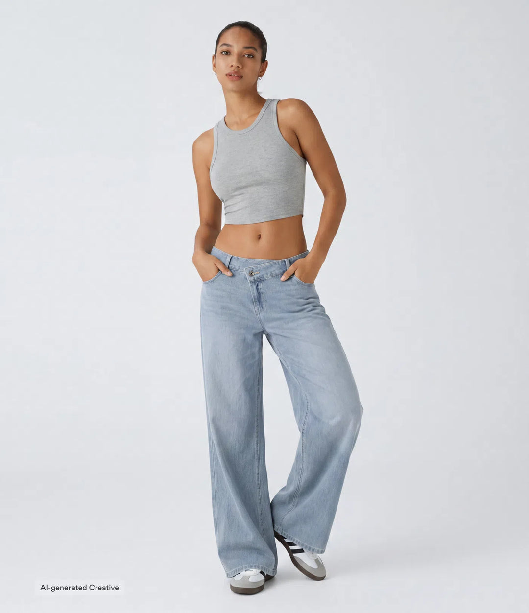 Halara Flex Asymmetric Low Rise Zipper Pockets Baggy Wide Leg Washed Casual Jeans