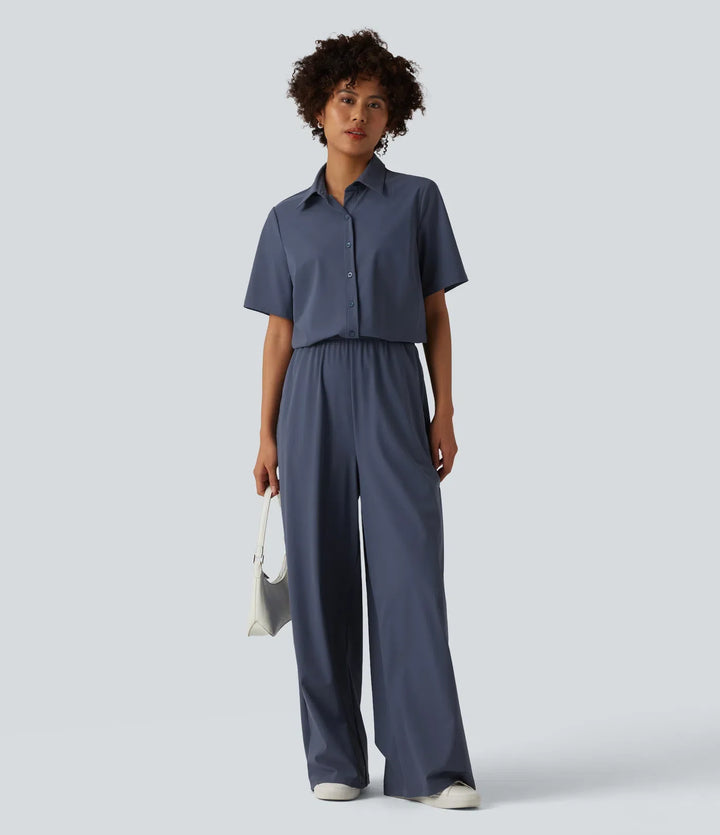 Short Sleeve Work Jumpsuit with Pockets-Easy Pezzy Edition