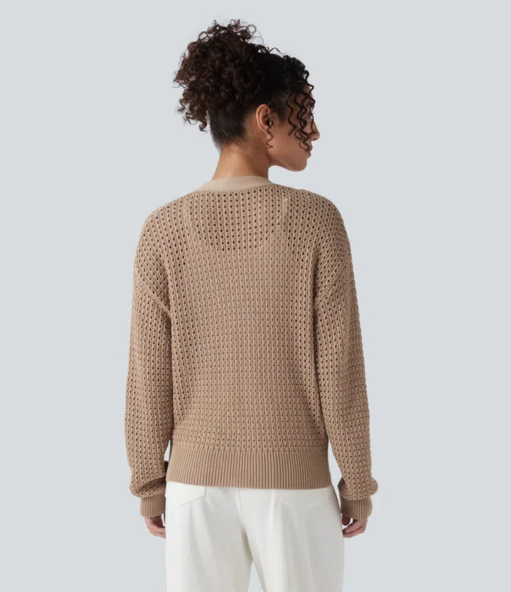 V Neck Long Sleeve Jumper Knit Casual Cardigan