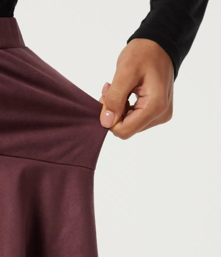 High Waisted Asymmetric Ruffle Hem Suede A-Line Casual Mini Skirt with Built-in Shorts and Pocket