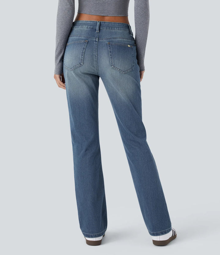 Halara Flex Low Rise Zipper Pockets Washed Casual Bootcut Jeans