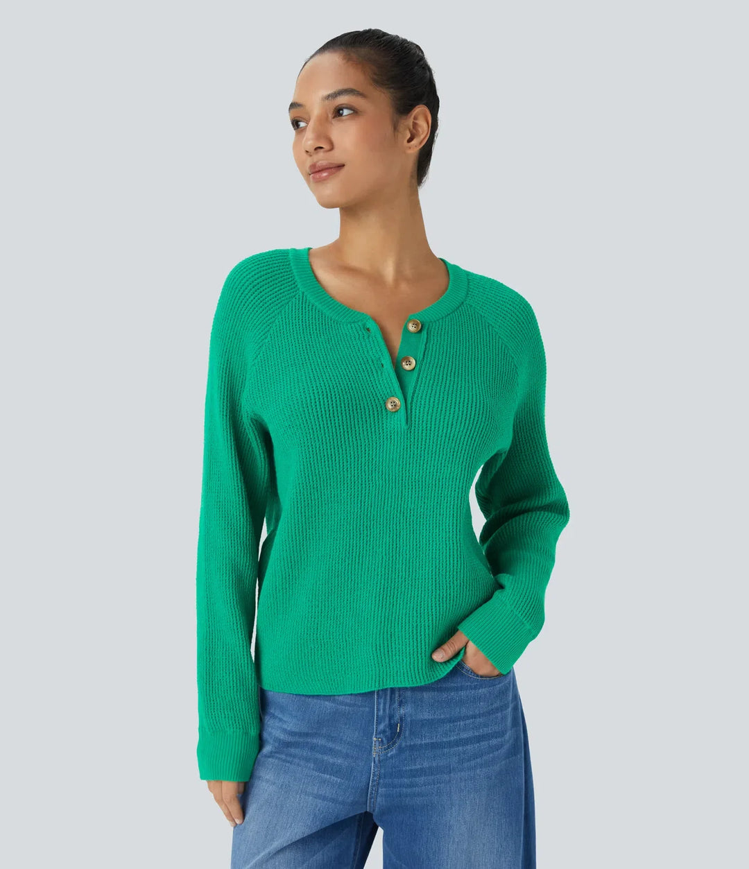Round Neck Front Long Sleeve Casual Jumper
