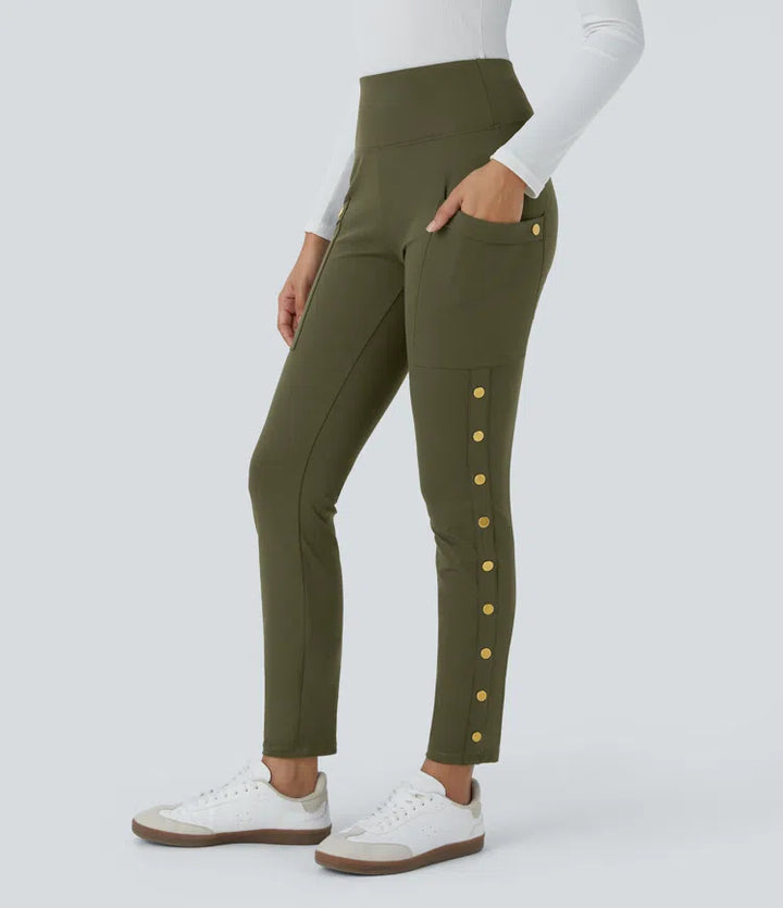 DayStretch High Waisted Decorative Pocket Skinny Ankle Length Casual Trousers