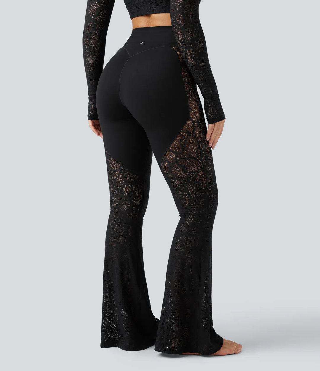 Halara UltraSculpt High Waisted Tummy Control Contrast Lace Yoga Flare Trousers with Pocket