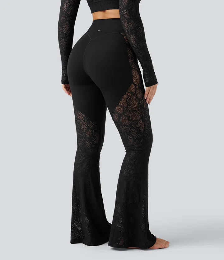 Halara UltraSculpt High Waisted Tummy Control Contrast Lace Yoga Flare Trousers with Pocket