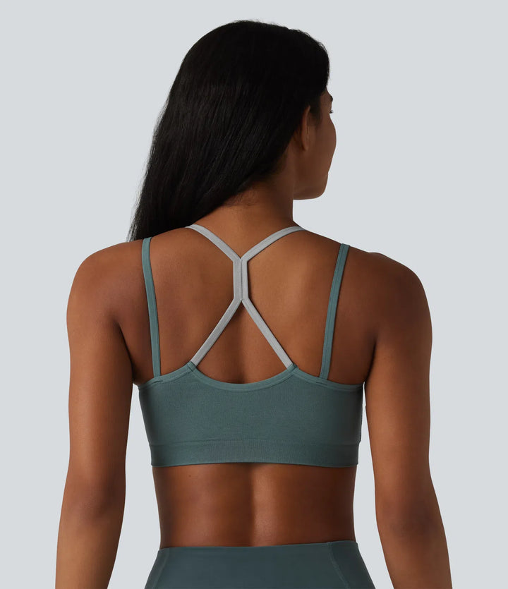 OneForm Seamless Flow Light Support colourBlock 2-in-1 Built-in Bra Yoga Sports Bra