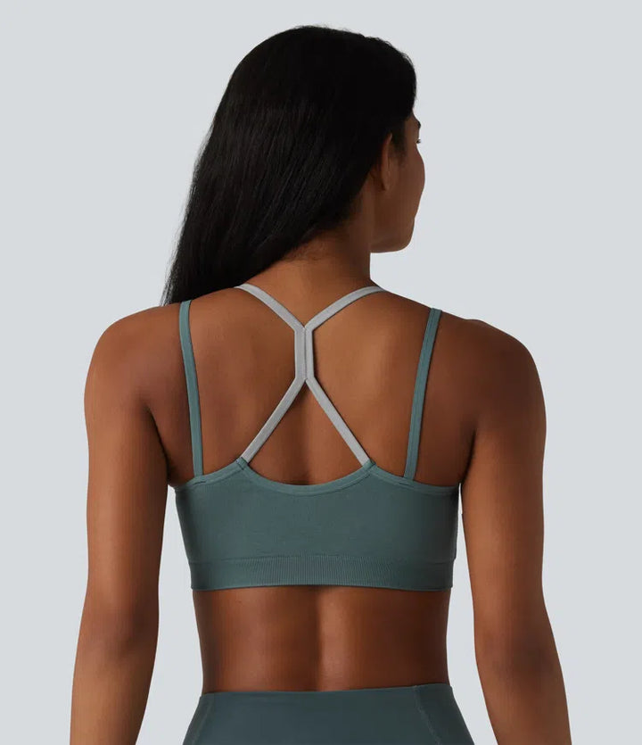 OneForm Seamless Flow Light Support colourBlock 2-in-1 Built-in Bra Yoga Sports Bra