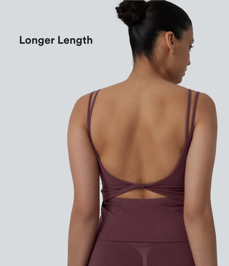 Halara UltraSculpt Double Straps Twisted Backless Cropped Yoga Tank Top-Longer Length